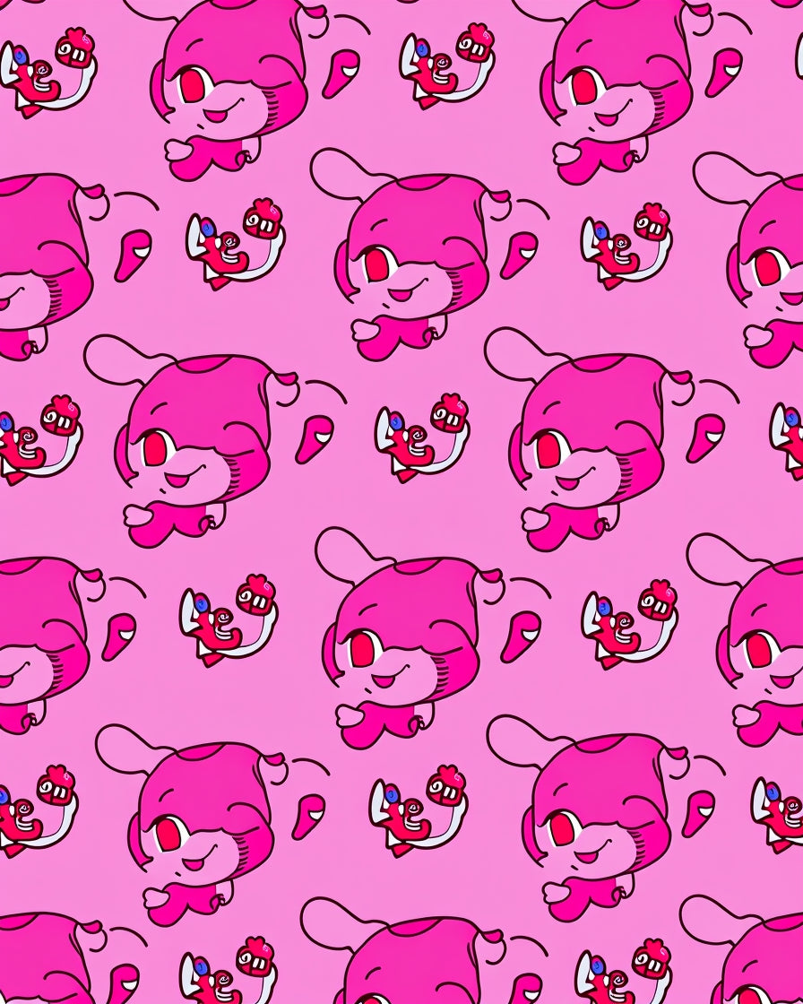 Pink Cartoon Creature Repeating Pattern Rug