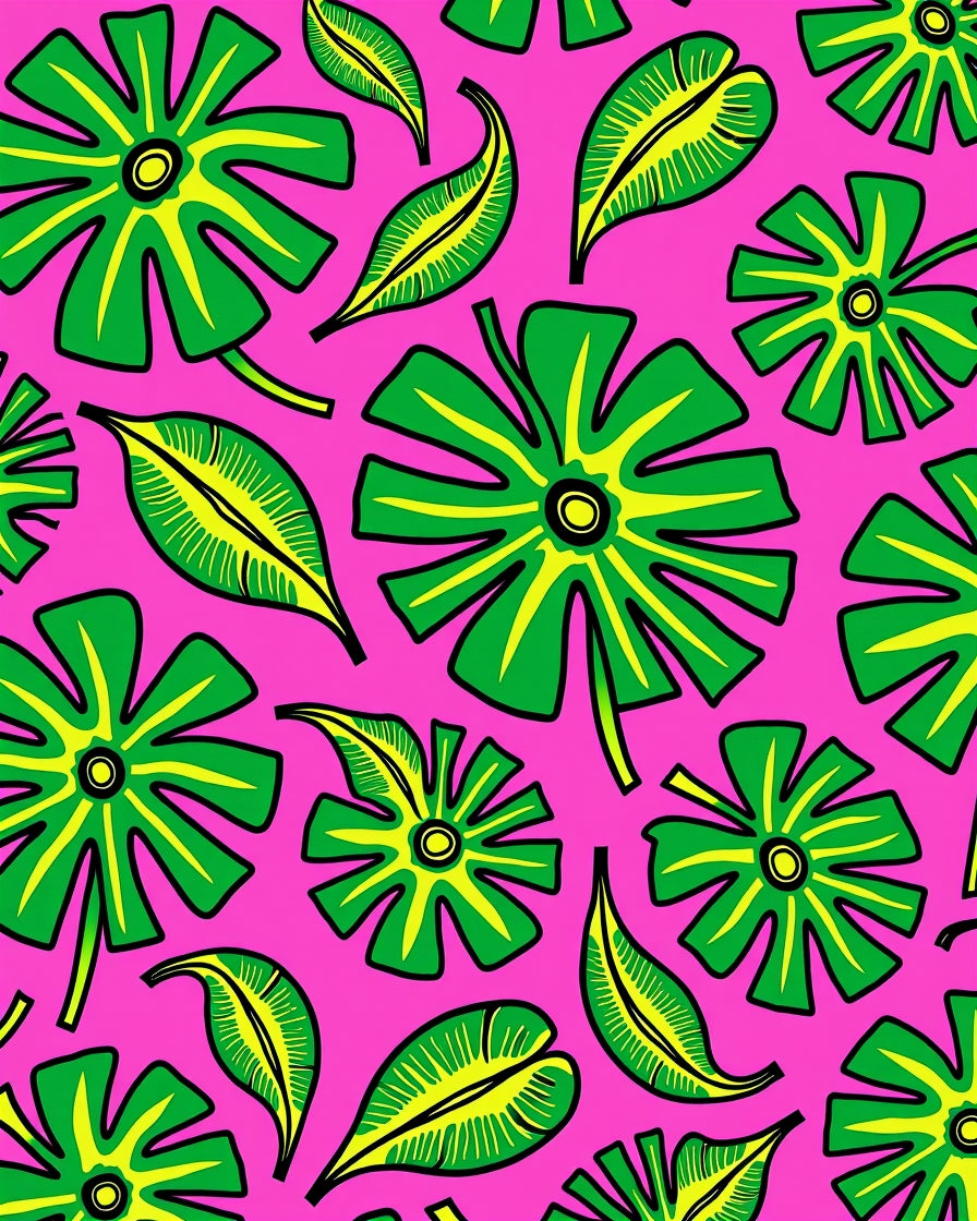 Vibrant Pink Green Tropical Fantasy Rug