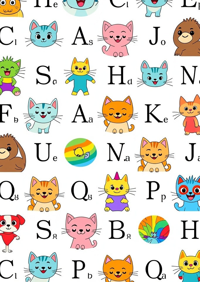Playful Alphabet Cats Colorful Cartoon Rundown Rug