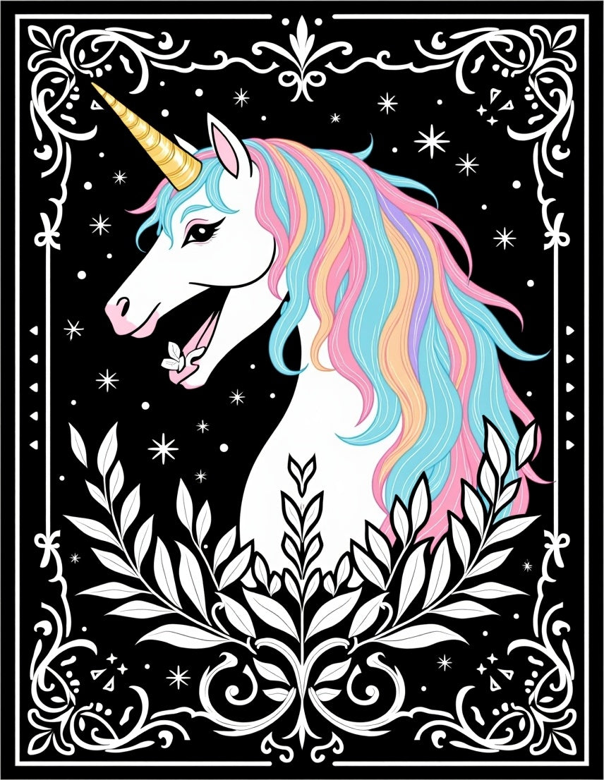 Pastel Unicorn with Floral Frame Rug