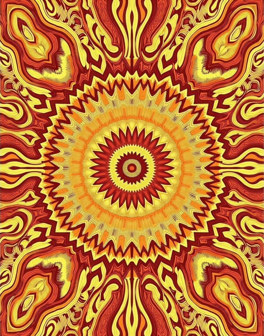 Radiant Fire Orange Sunburst Mandala Rug
