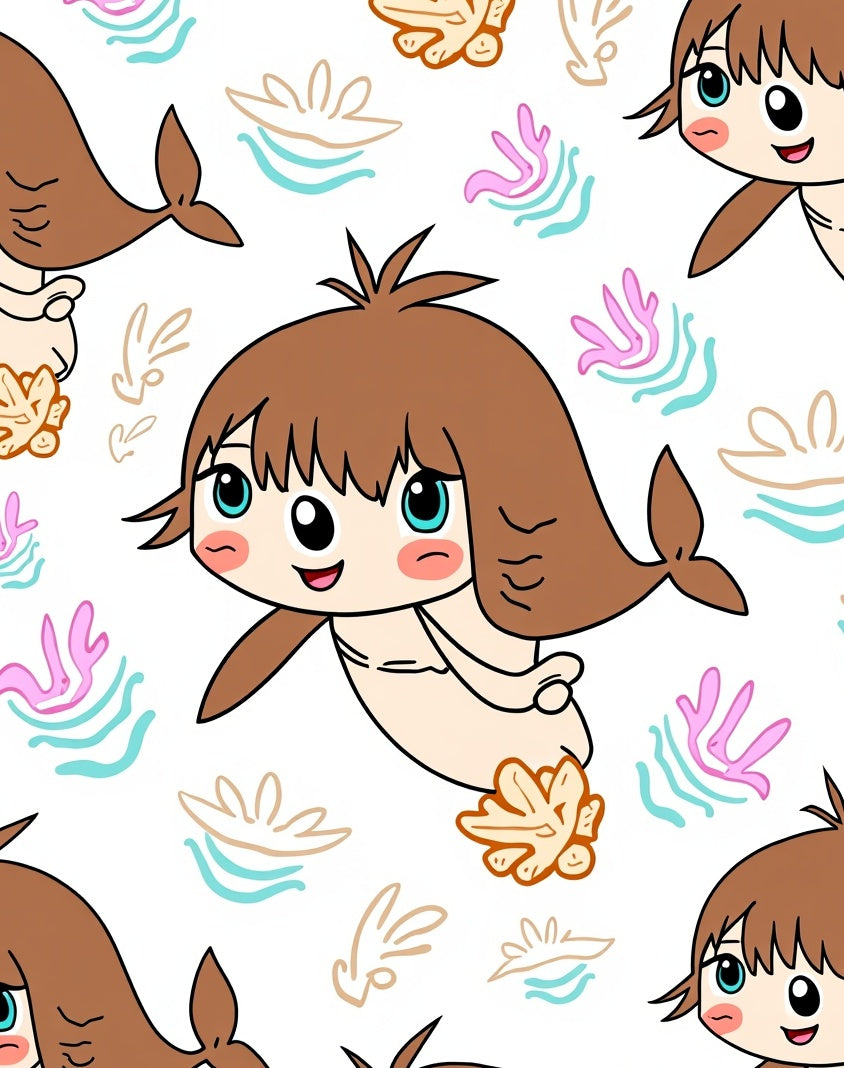Cute Kawaii Mermaid Aquatic Friends Rug