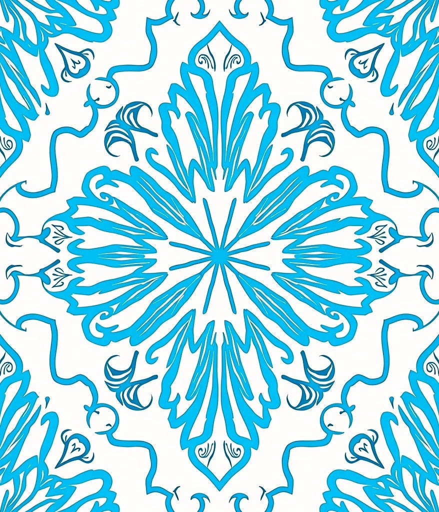 Bright Cyan Floral Medallion Rug