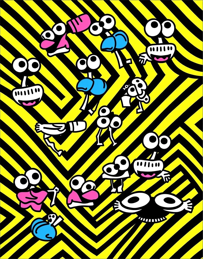 Whimsical Creatures Black Yellow Chevron Rug