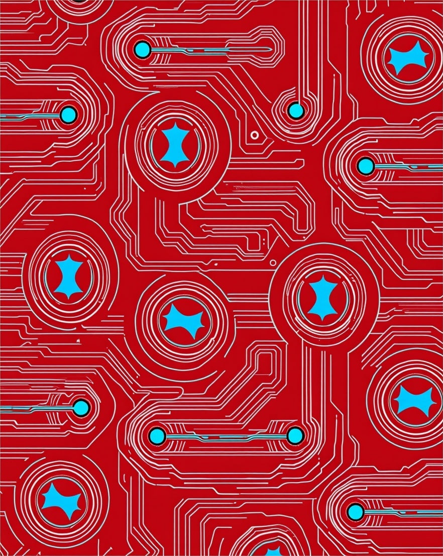 Red Circuit Board Starburst Rug