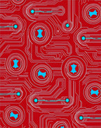 Red Circuit Board Starburst Rug