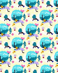 Whimsical Teal Creatures Pastel Landscape Rug