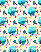 Whimsical Teal Creatures Pastel Landscape Rug