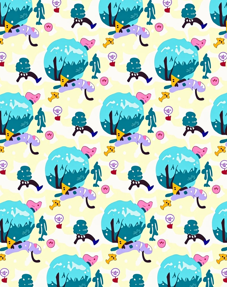 Whimsical Teal Creatures Pastel Landscape Rug