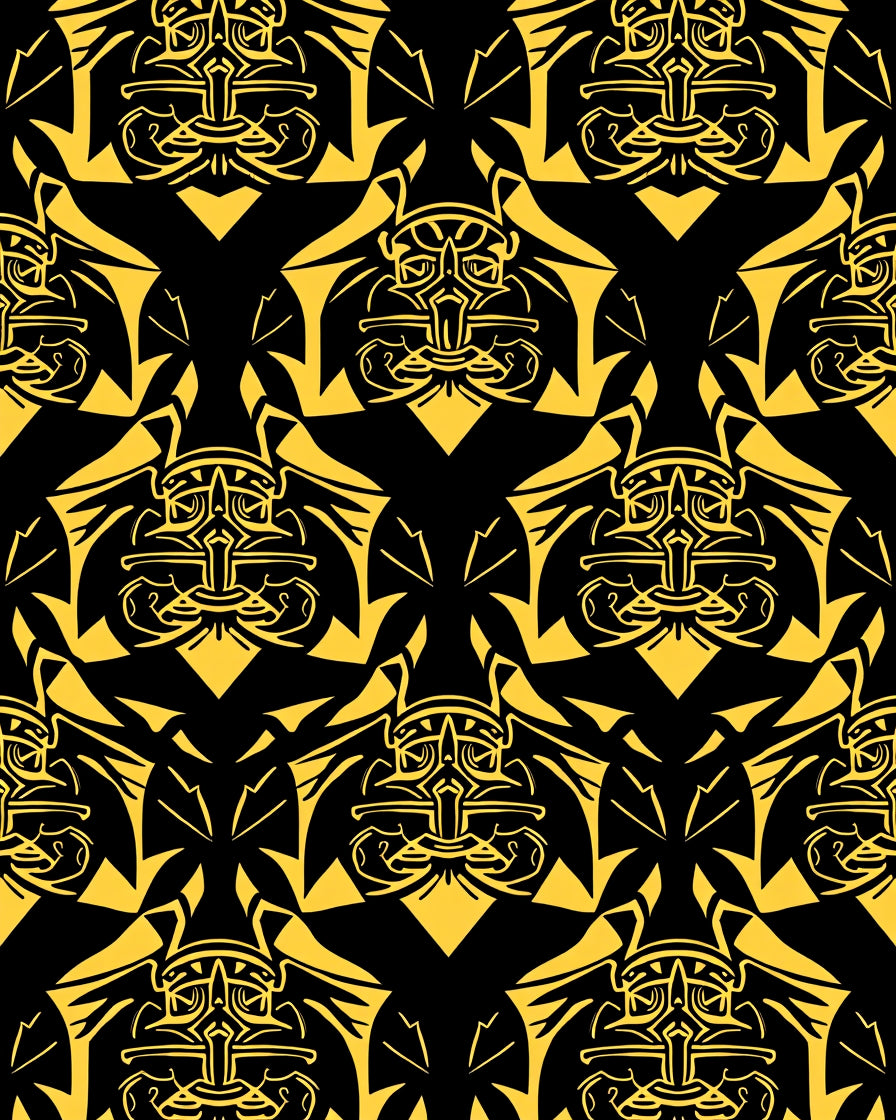 Bold Yellow Tribal Mask Repeat Rug