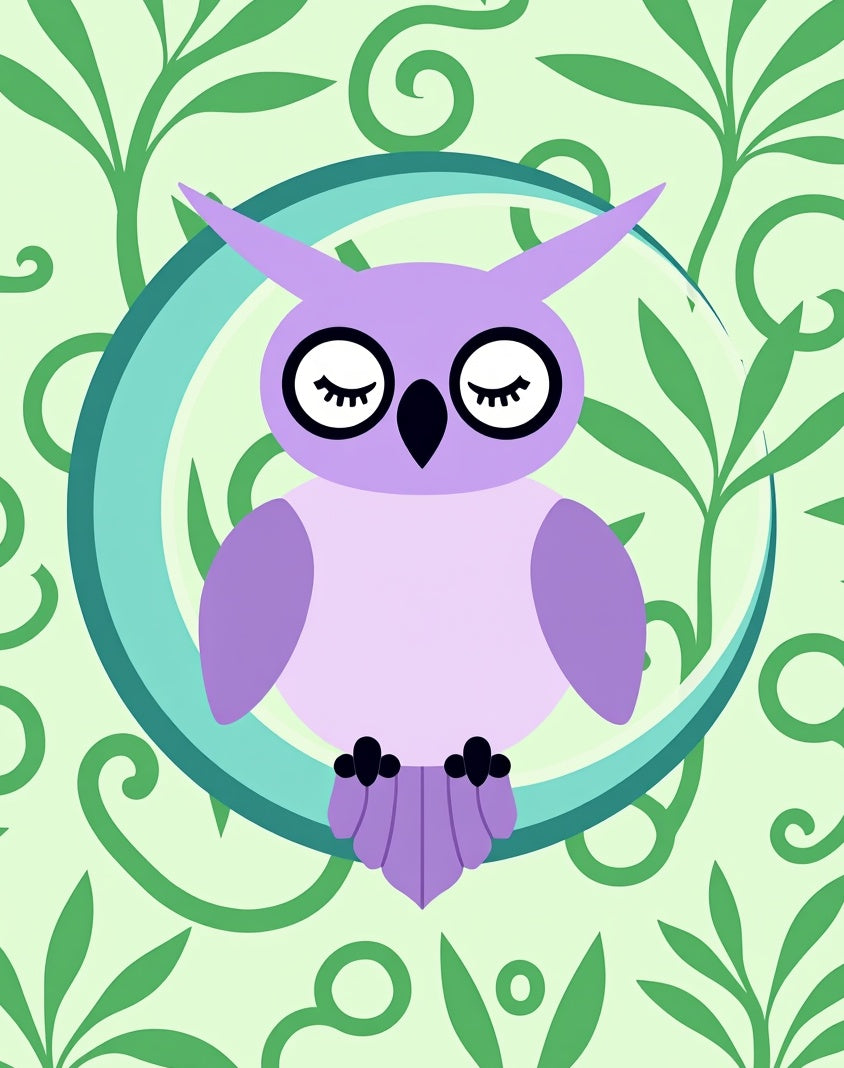 Purple Owl Crescent Moon Garden Rug
