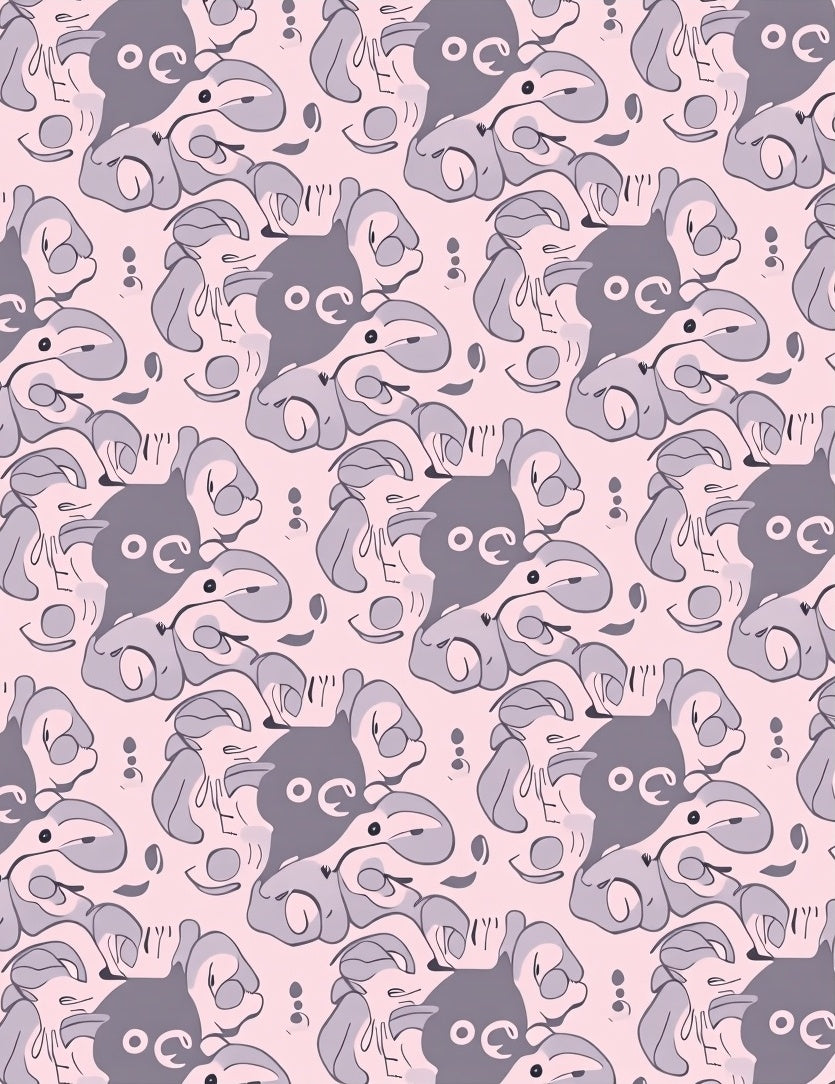 Whimsical Pink Gray Abstract Character Rug