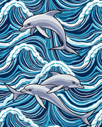 Blue Wave Dolphins Playful Ocean Swirls Rug