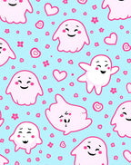 Pink Ghost Hearts Floral Playful Scene Rug