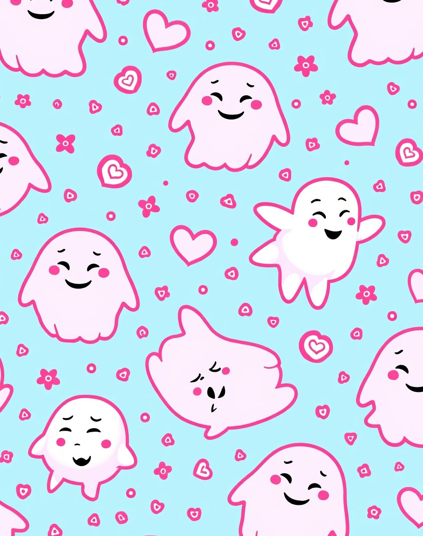 Pink Ghost Hearts Floral Playful Scene Rug