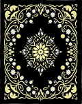 Black Yellow Floral Medallion Border Rug
