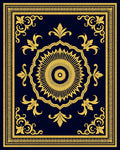 Golden Sun Medallion Navy Scroll Rug
