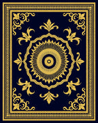 Golden Sun Medallion Navy Scroll Rug