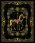 Golden Carousel Horse with Rose Garland Border Rug