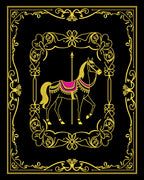 Golden Carousel Horse with Rose Garland Border Rug