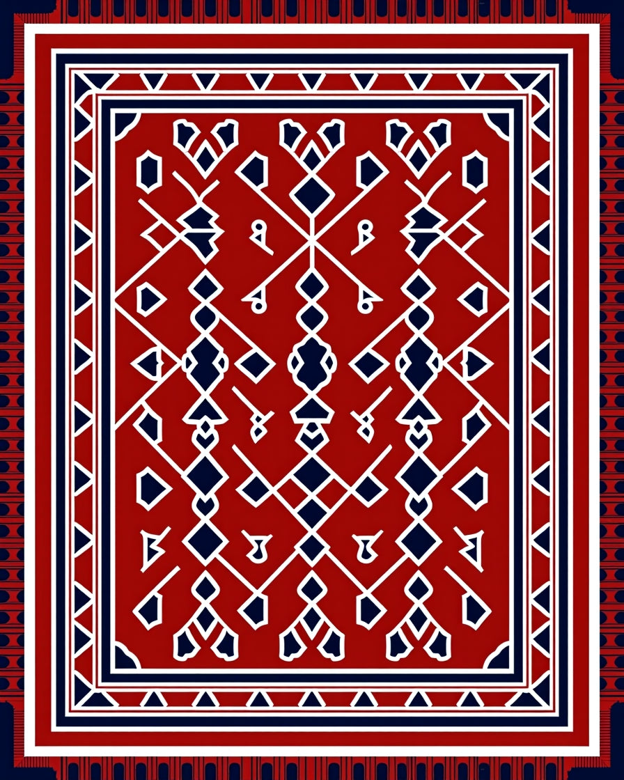 Red White Blue Geometric Tribal Rug