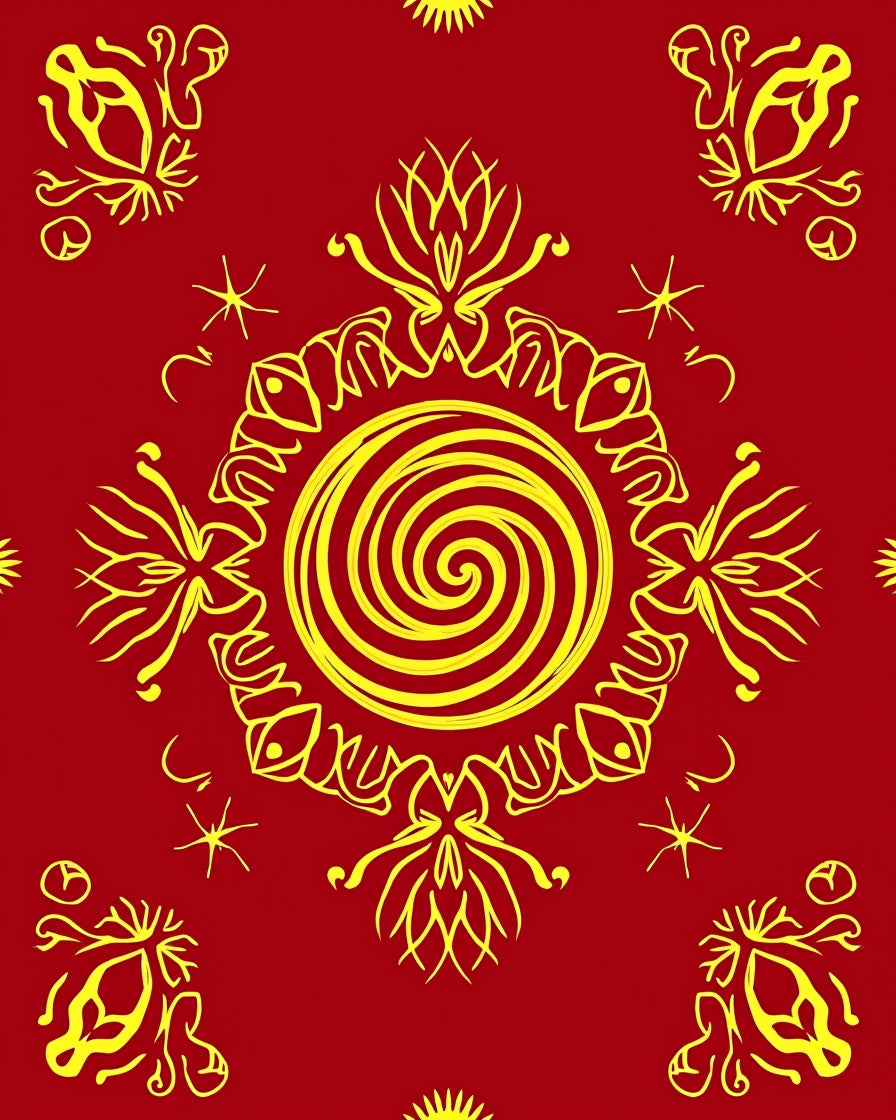 Crimson Sun Swirl Medallion Rug