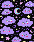 Kawaii Purple Clouds Rainbow Moon Rug
