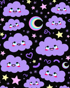 Kawaii Purple Clouds Rainbow Moon Rug