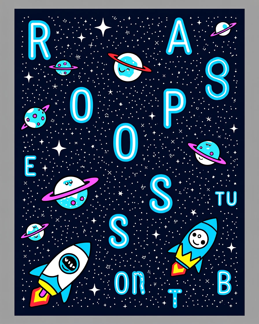 Cosmic Space Rockets Planets Alphabet Rug