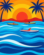 Tropical Sunset Surfboard Ocean Waves Rug