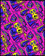 Vivid Pink Skull Weapon Collage Rug
