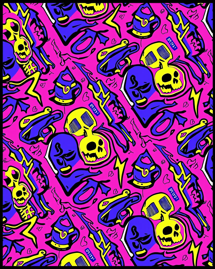 Vivid Pink Skull Weapon Collage Rug
