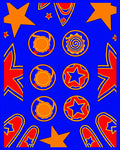 Vibrant Blue Orange Starburst Circles Rug
