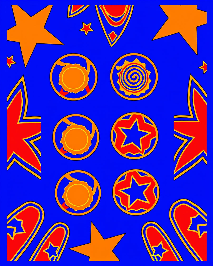 Vibrant Blue Orange Starburst Circles Rug