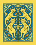 Golden Cats Blue Floral Arrangement Rug