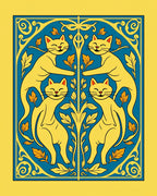Golden Cats Blue Floral Arrangement Rug