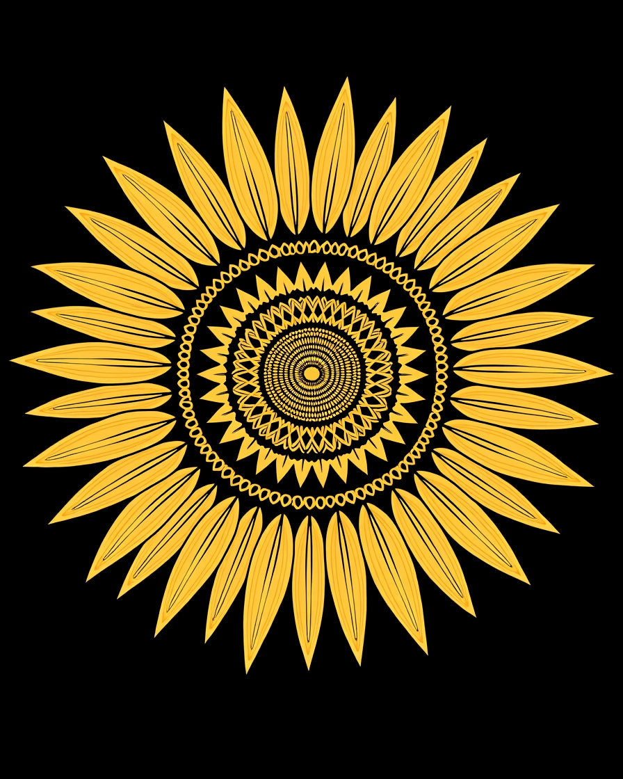 Golden Sunflower Mandala Rays Rug