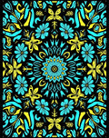 Cyan Yellow Floral Butterfly Mandala Rug