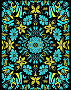 Cyan Yellow Floral Butterfly Mandala Rug