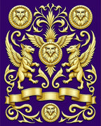 Golden Mythical Griffin Rampant Crest Rug