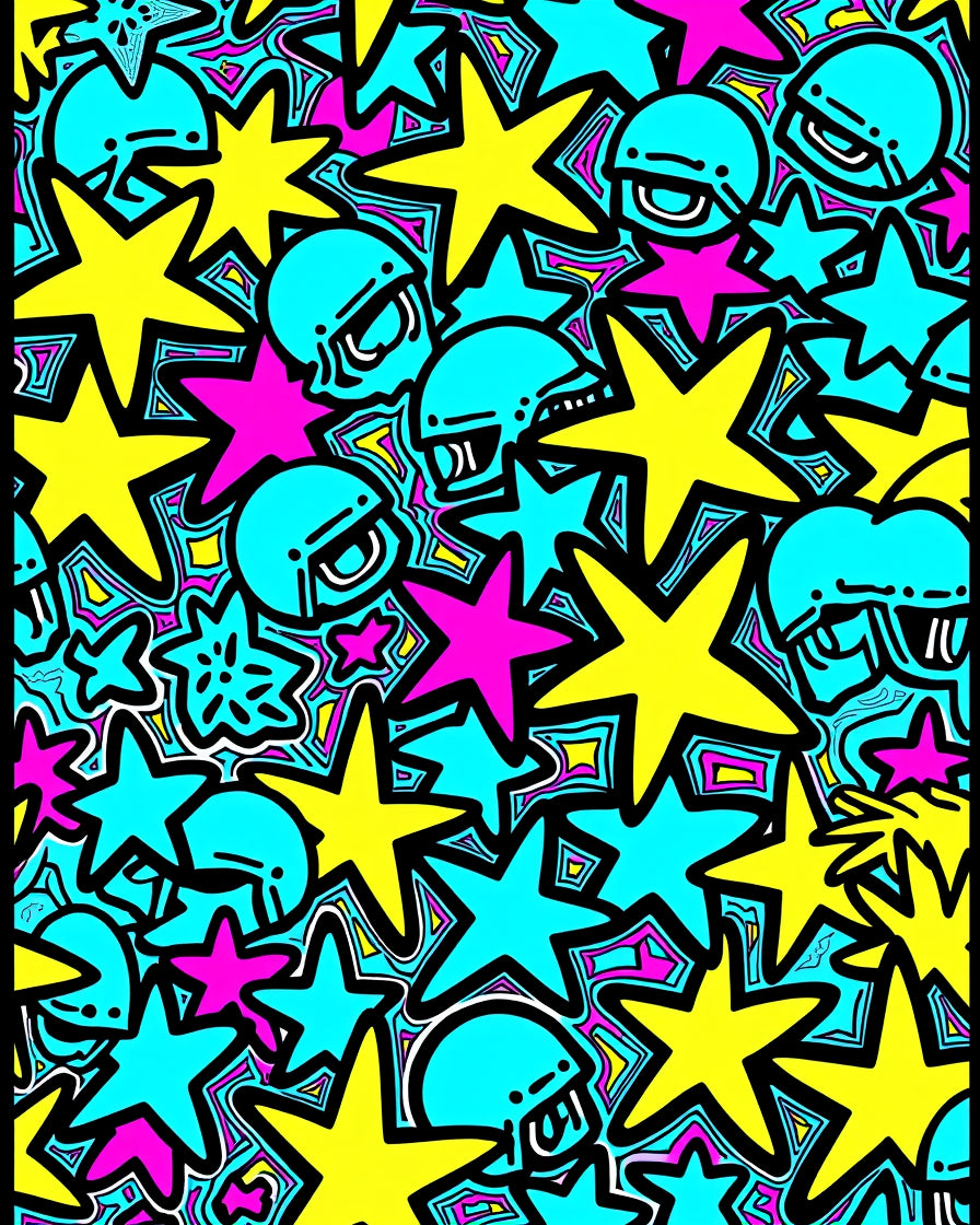 Bright Yellow Star Aqua Helmet Cluster Rug