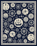 Nautical Navy White Ship Wheel Medallion Rug