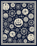 Nautical Navy White Ship Wheel Medallion Rug