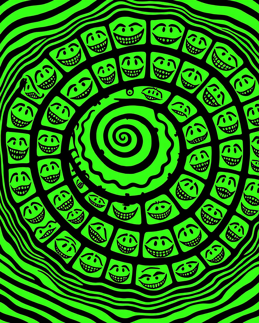 Bold Grinning Faces Spiral Rug
