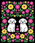 Two Cute White Puppies Floral Garden Rug