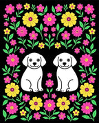 Two Cute White Puppies Floral Garden Rug