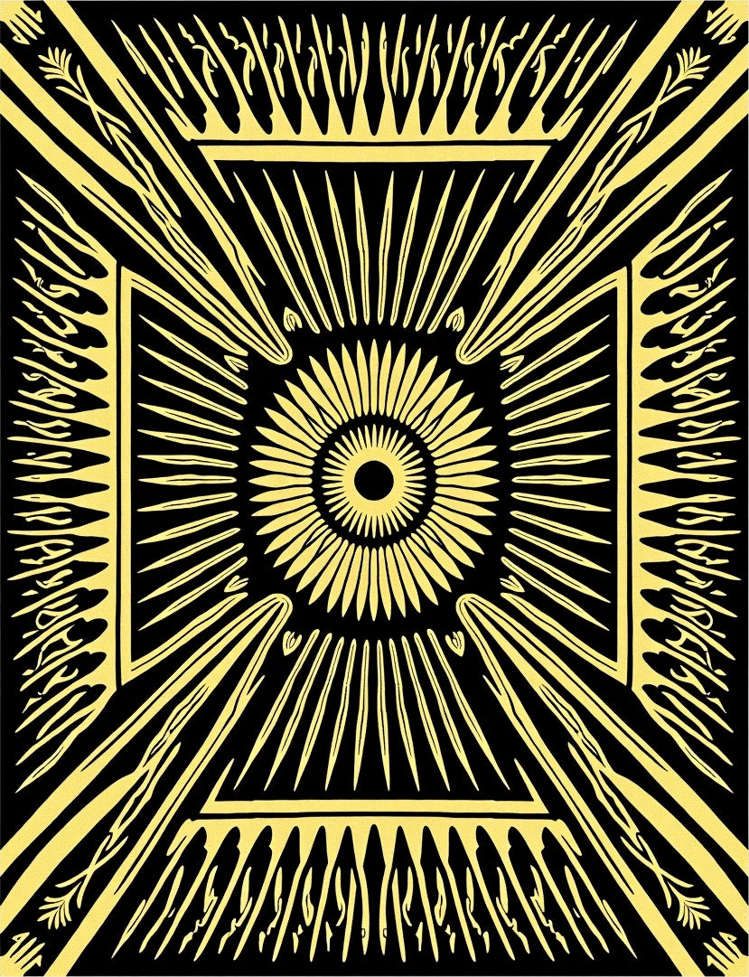 Golden Sunburst Concentric Geometric Rays Rug