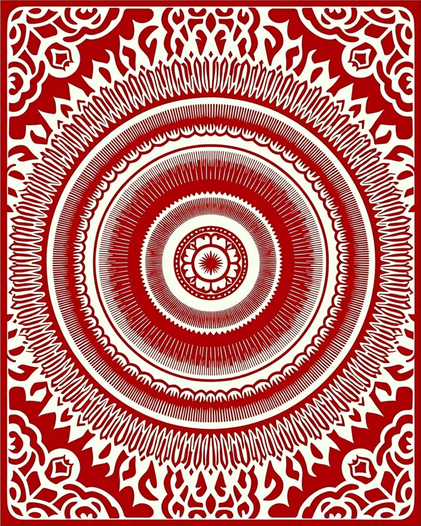 Crimson Radial Sunburst Medallion Rug