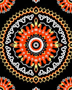 Vibrant Orange Black Mandala Medallion Rug