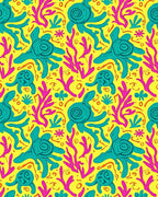 Vivid Yellow Teal Octopus Coral Rug